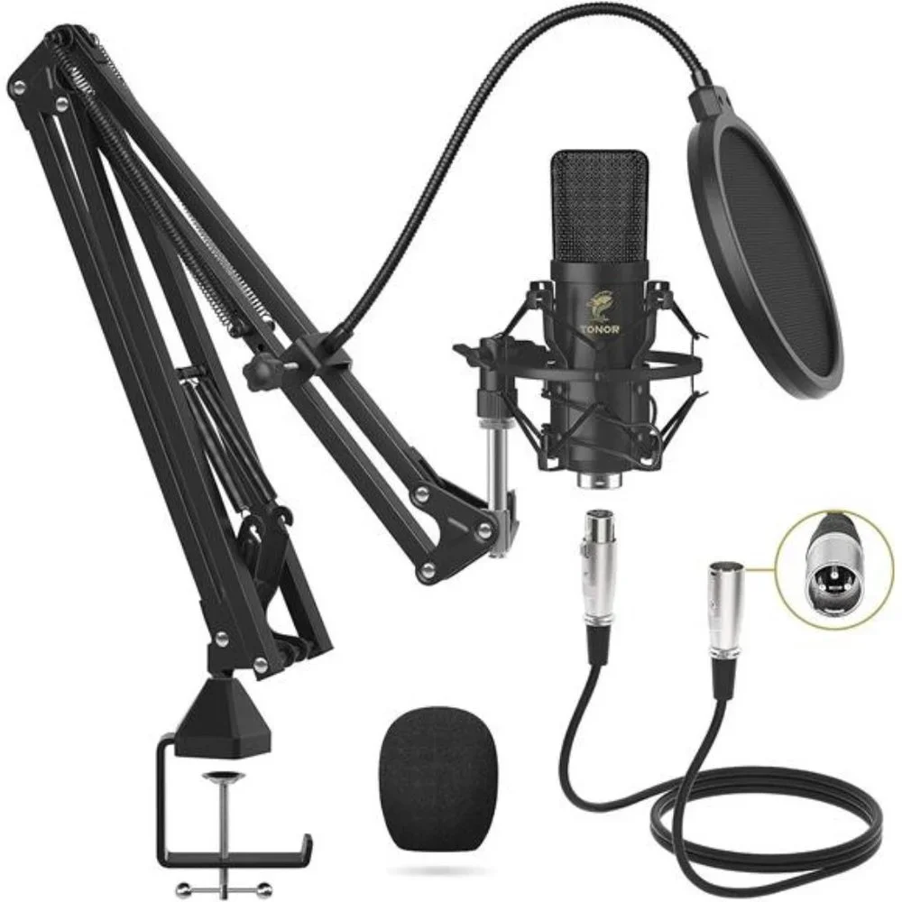XLR Condenser Microphone, Professional Cardioid Studio Mic Kit with T20 Boom Arm